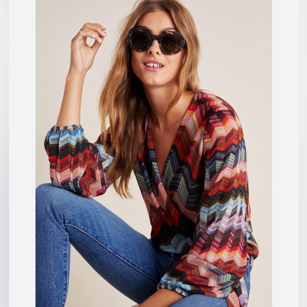 Anthropologie Laurie Chevron Wrap Tie Blouse